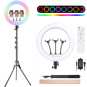 Ringlamp groot- 56 cm/22 inch inclusief statief – Fill Light tripod stand ringlight inclusief 3 telefoonhouders – Incl. Afstandsbediening