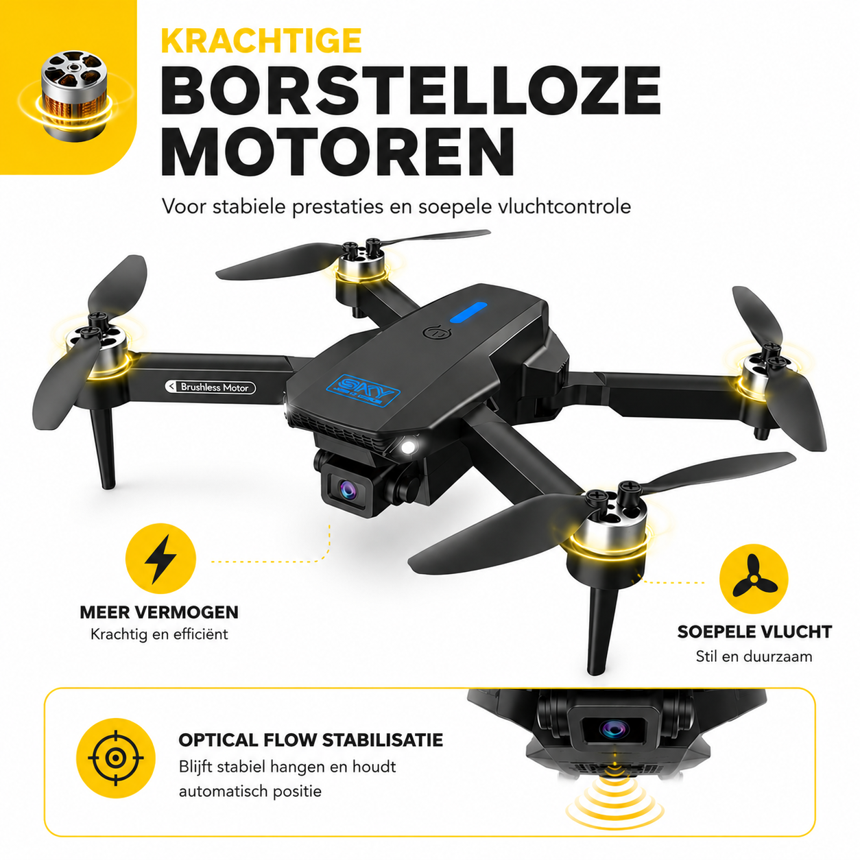 SefSay E88 Max Drone - Drone met dubbele HD camera - Borstelloze motoren - 3 batterijen en een opbergtas - Geschikt voor kinderen en volwassenen - Afbeelding 2