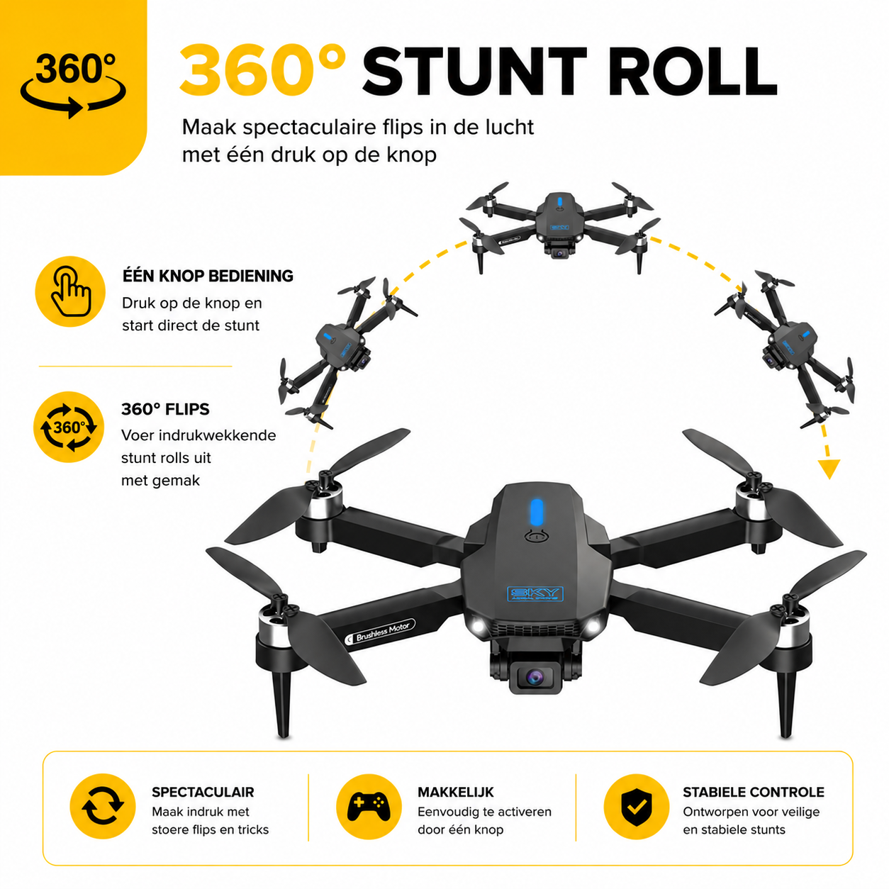SefSay E88 Max Drone - Drone met dubbele HD camera - Borstelloze motoren - 3 batterijen en een opbergtas - Geschikt voor kinderen en volwassenen - Afbeelding 4