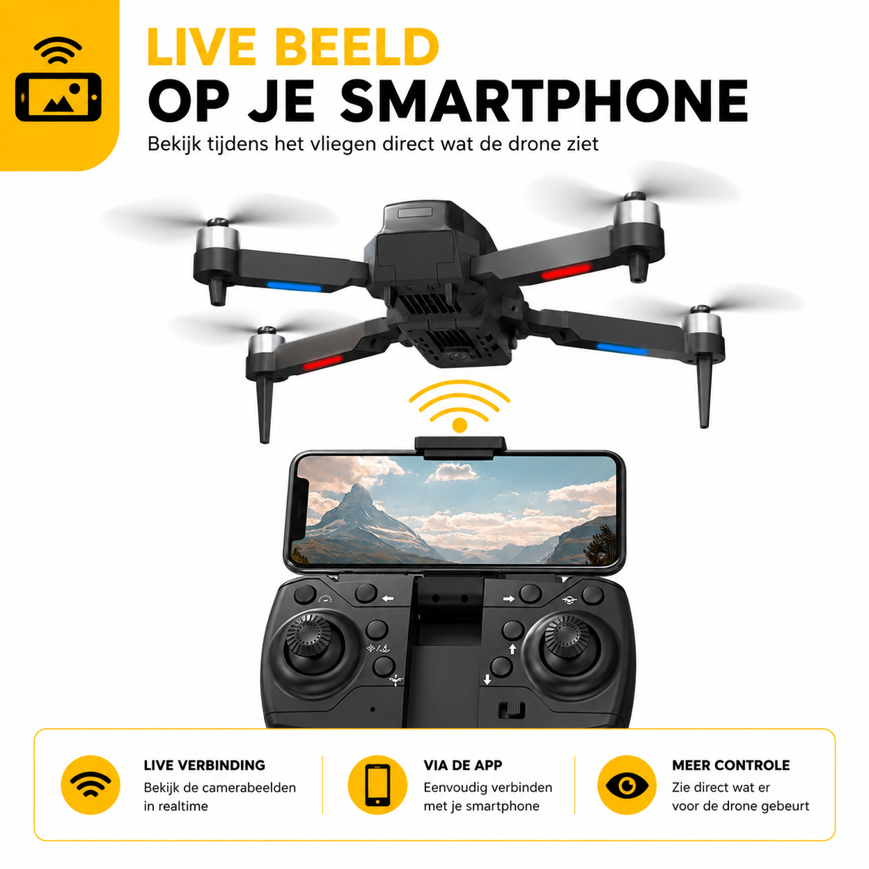 SefSay E88 Max Drone - Drone met dubbele HD camera - Borstelloze motoren - 3 batterijen en een opbergtas - Geschikt voor kinderen en volwassenen - Afbeelding 5