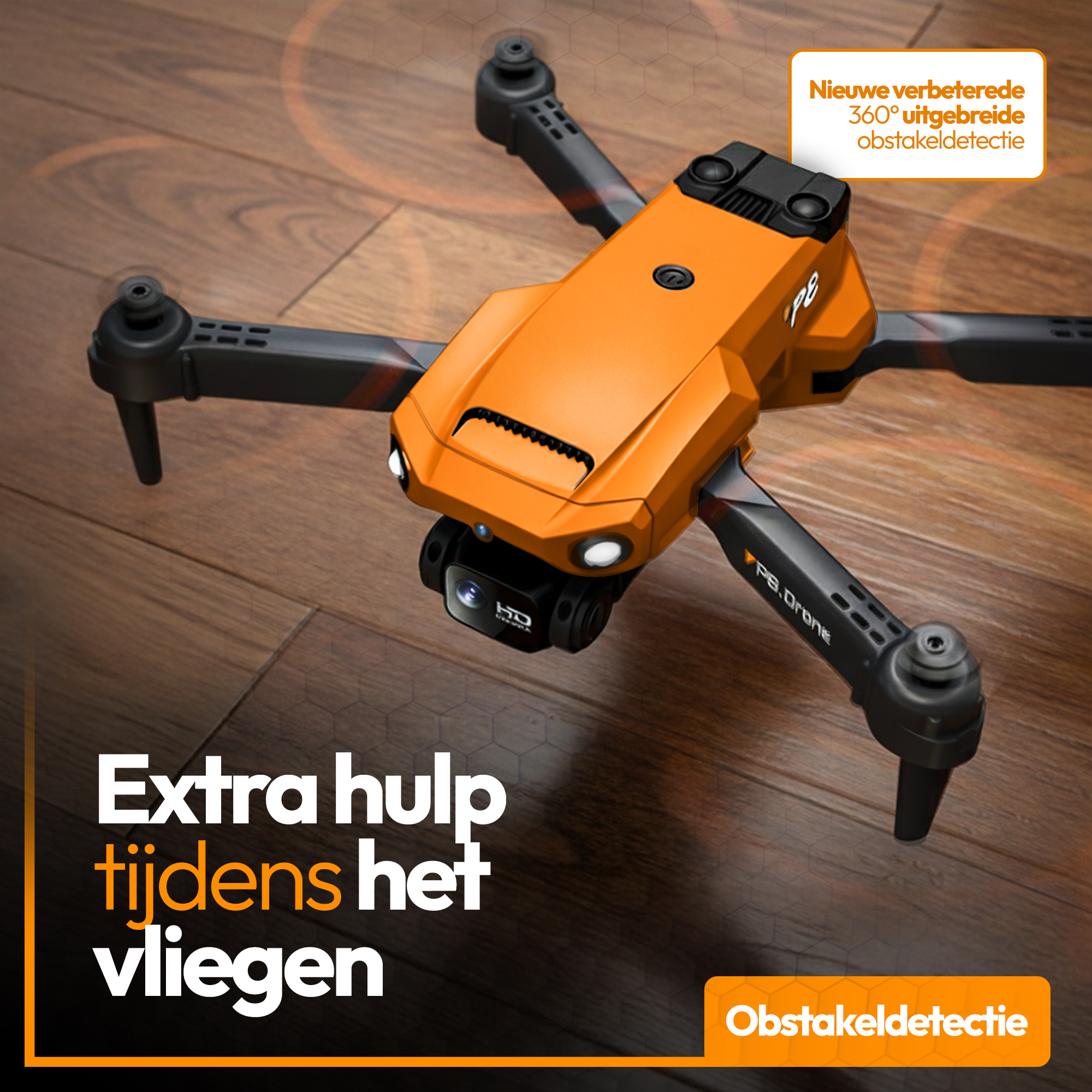 SefSay P8 Drone Oranje - Drone met dubbele camera - Obstakel ontwijking - Inclusief opbergtas en 2 accu's - Afbeelding 4