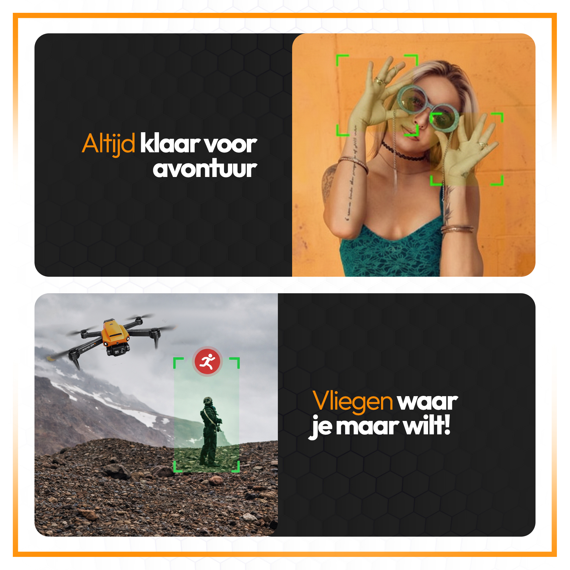 SefSay P8 Drone Oranje - Drone met dubbele camera - Obstakel ontwijking - Inclusief opbergtas en 2 accu's - Afbeelding 9