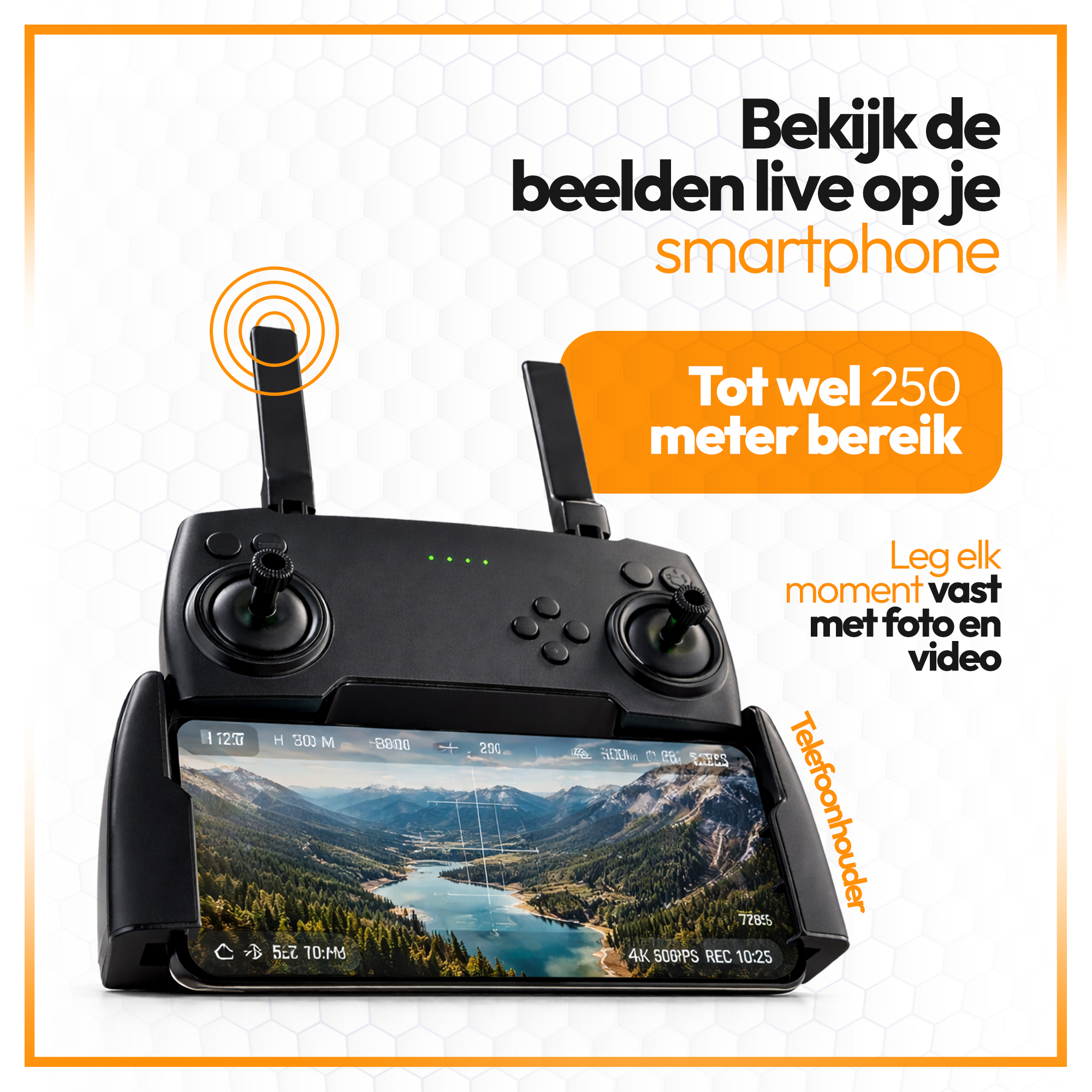 SefSay P8 Drone Oranje - Drone met dubbele camera - Obstakel ontwijking - Inclusief opbergtas en 2 accu's - Afbeelding 8