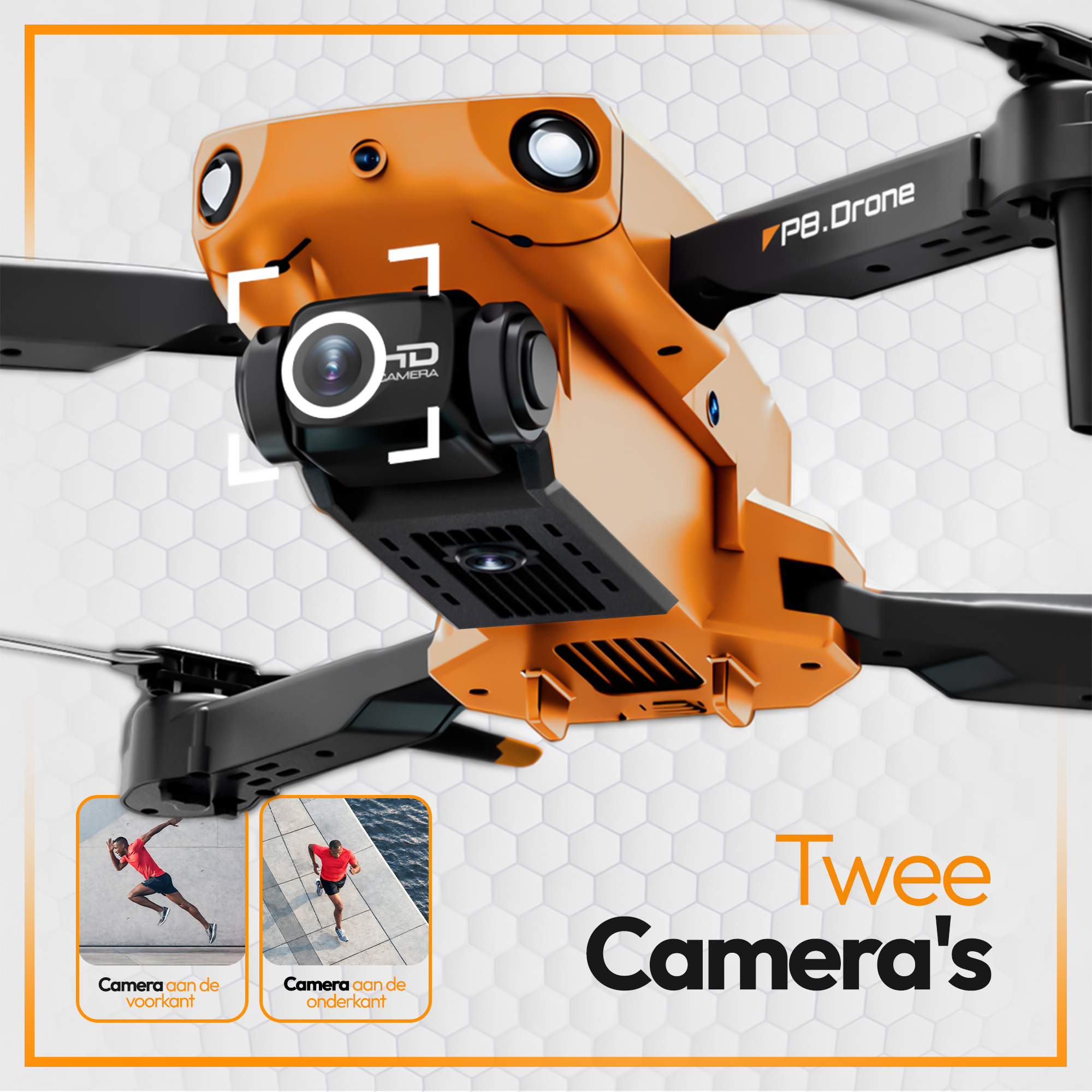 SefSay P8 Drone Oranje - Drone met dubbele camera - Obstakel ontwijking - Inclusief opbergtas en 2 accu's - Afbeelding 5