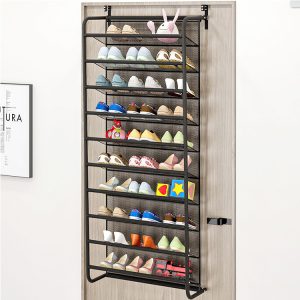 SefSay – hangend schoenenrek metaal deur – Geschikt voor opdek en stompe deuren, beide kanten – 55 x 21 x 159cm – Zwart